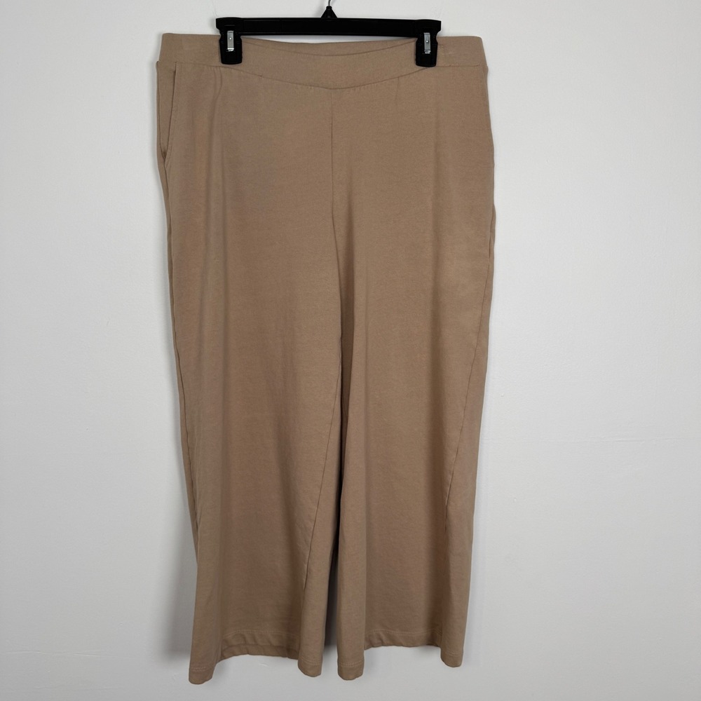 Pure Jill Size M Tall Tan Wide Leg Crop Pants Elastic Waist Organic Cotton Camel - Picture 2 of 13